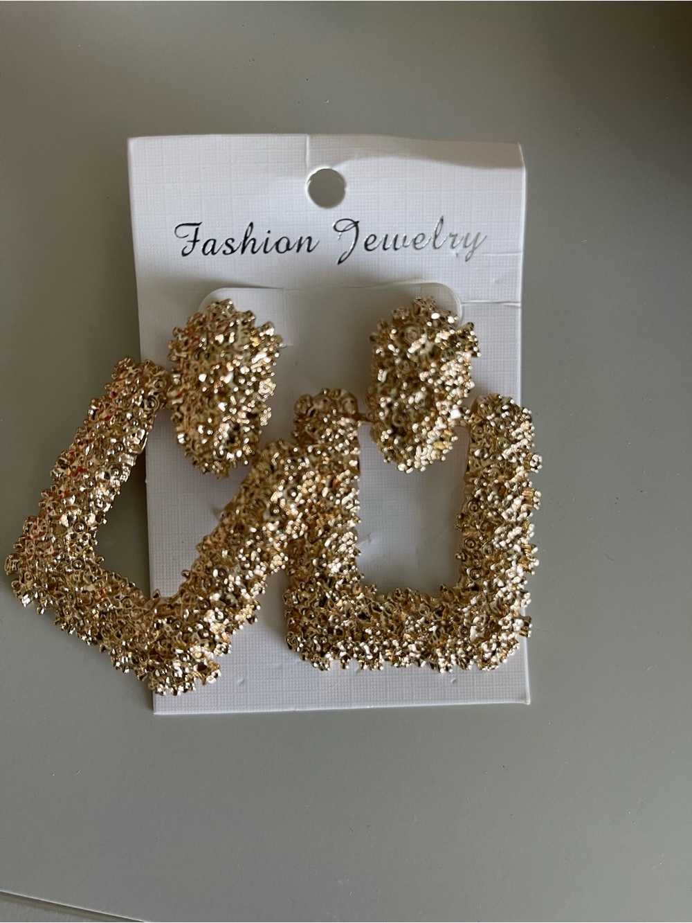Anthropologie Gold Textured Cluster Square Hoop Earrings